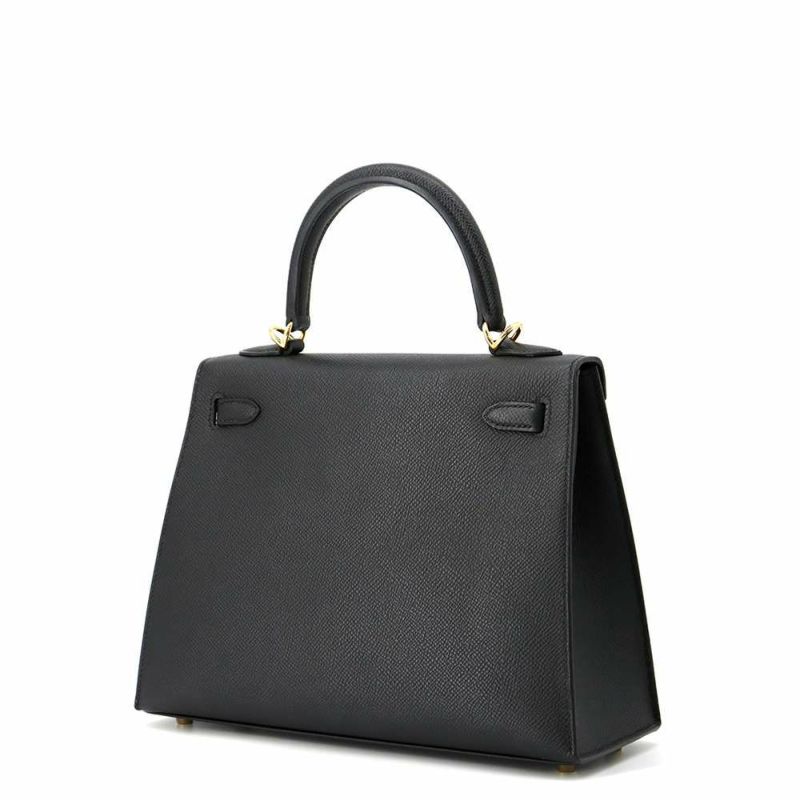 エルメス ハンドバッグ ケリー25 外縫い ブラック/ゴールド金具 エプソン B刻印 2wayショルダー 黒