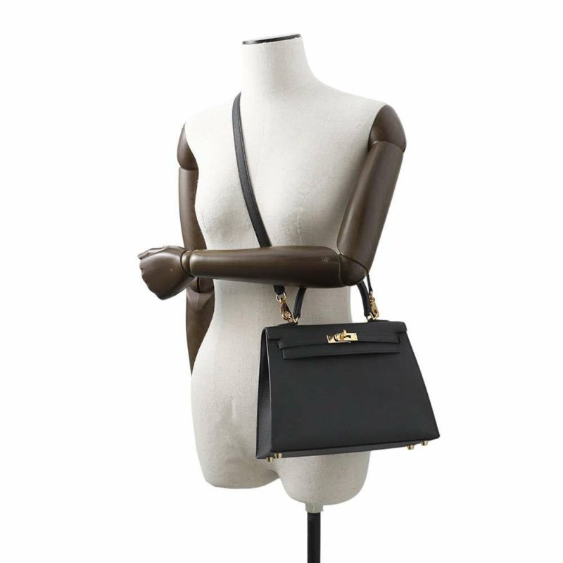 エルメス ハンドバッグ ケリー25 外縫い ブラック/ゴールド金具 エプソン B刻印 2wayショルダー 黒