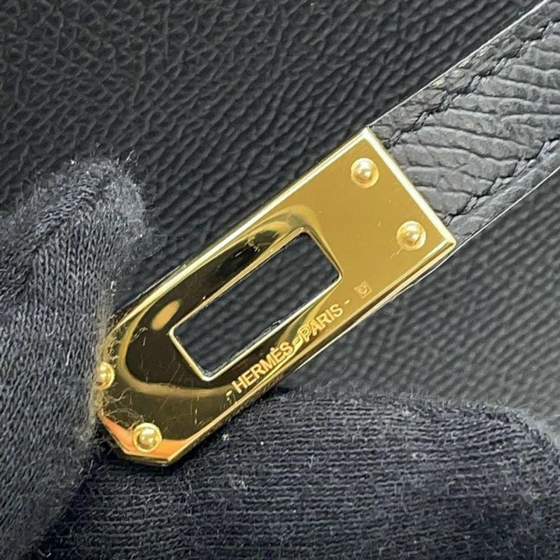 エルメス ハンドバッグ ケリー25 外縫い ブラック/ゴールド金具 エプソン B刻印 2wayショルダー 黒