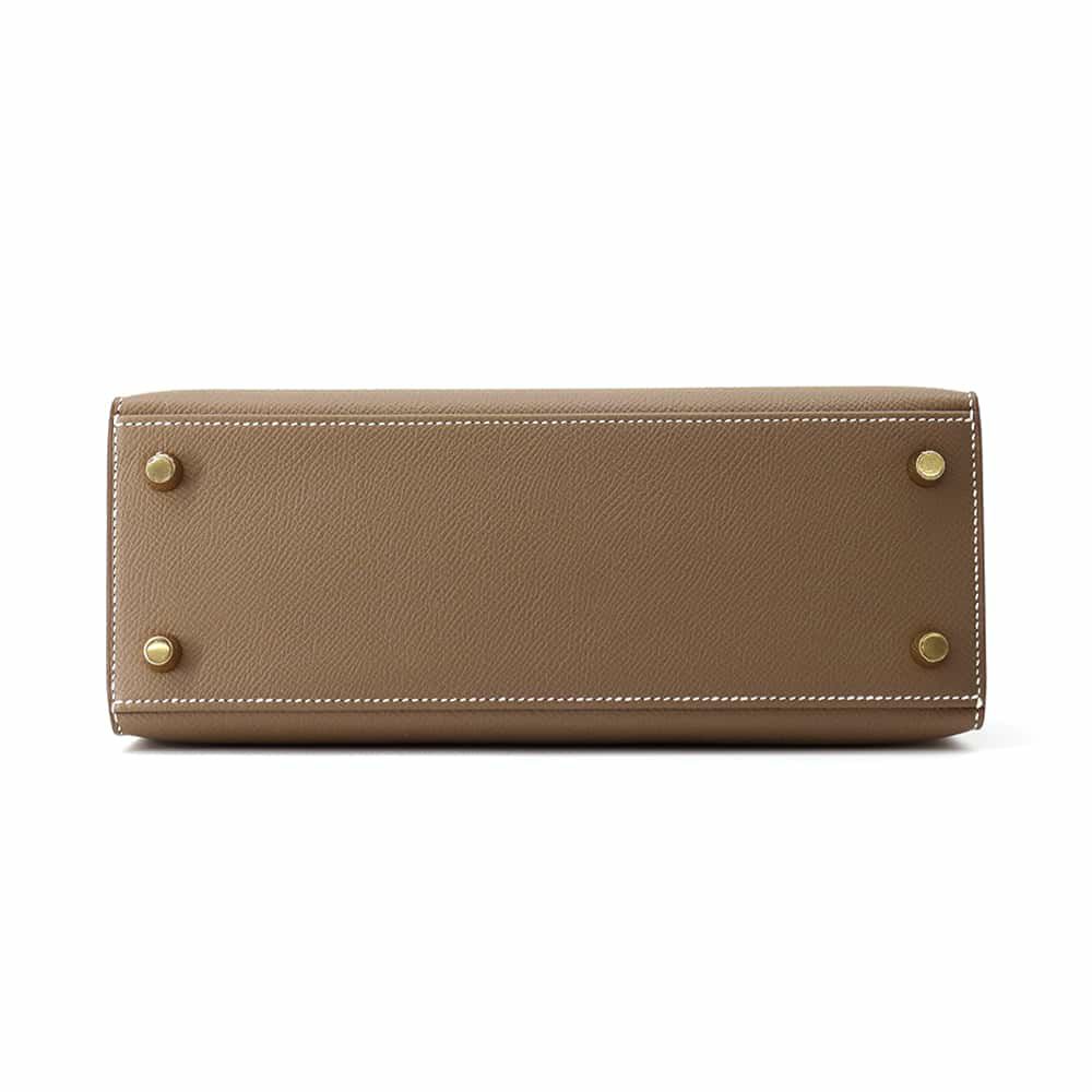 エルメス ハンドバッグ ケリー25 外縫い エトゥープ/ゴールド金具 エプソン B刻印 2wayショルダー