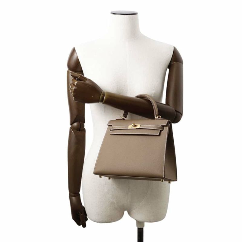 エルメス ハンドバッグ ケリー25 外縫い エトゥープ/ゴールド金具 エプソン B刻印 2wayショルダー