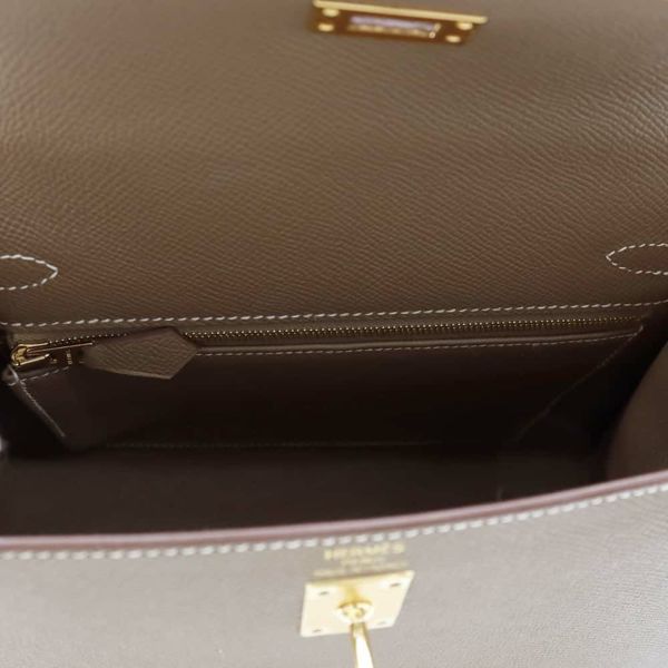 エルメス ハンドバッグ ケリー25 外縫い エトゥープ/ゴールド金具 エプソン B刻印 2wayショルダー