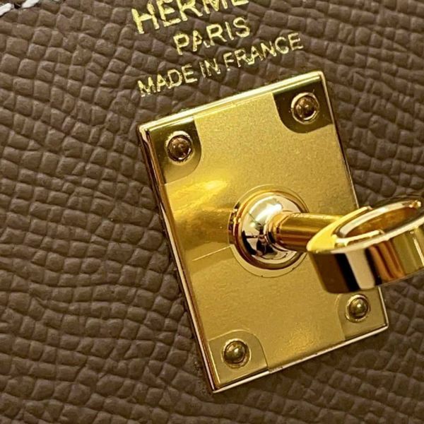 エルメス ハンドバッグ ケリー25 外縫い エトゥープ/ゴールド金具 エプソン B刻印 2wayショルダー