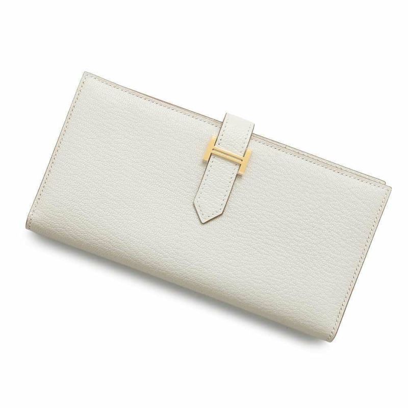 エルメス 長財布 ベアンスフレ マッシュルーム/ゴールド金具 シェブルミゾル B刻印 財布 シェーブル