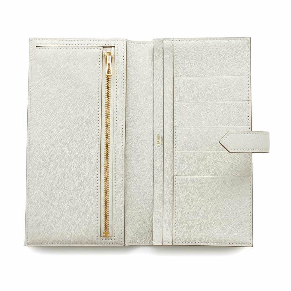 エルメス 長財布 ベアンスフレ マッシュルーム/ゴールド金具 シェブルミゾル B刻印 財布 シェーブル