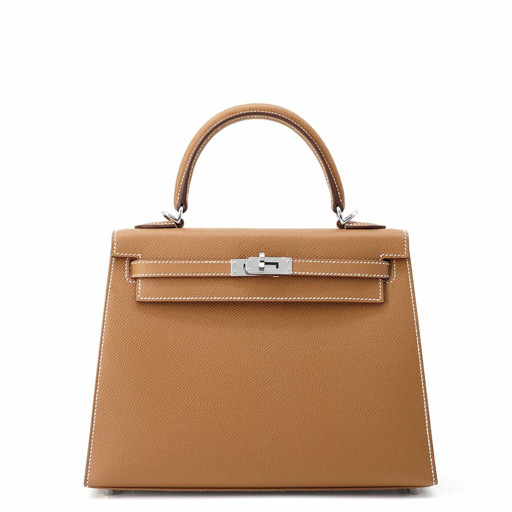 エルメス ハンドバッグ ケリー25 外縫い エトゥープ/ゴールド金具 