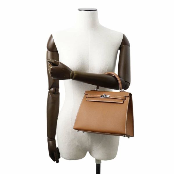 エルメス ハンドバッグ ケリー25 外縫い ゴールド/シルバー金具 エプソン B刻印 2wayショルダー