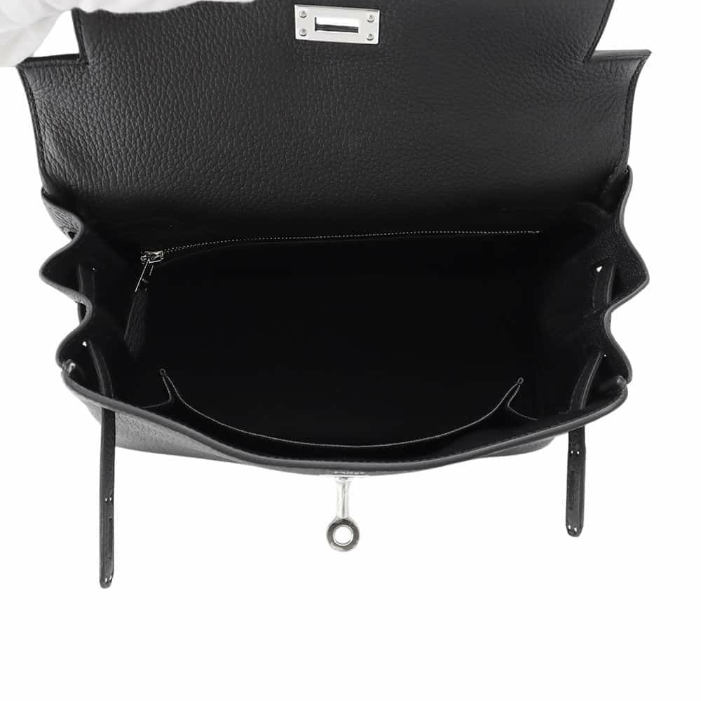 エルメス ハンドバッグ ケリー25 内縫い ブラック/シルバー金具 トゴ W刻印 2wayショルダー 黒