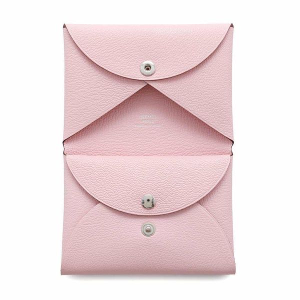 エルメス コインケース カルヴィ デュオ ローズサクラ/シルバー金具 シェブルミゾル W刻印 財布 シェーブル