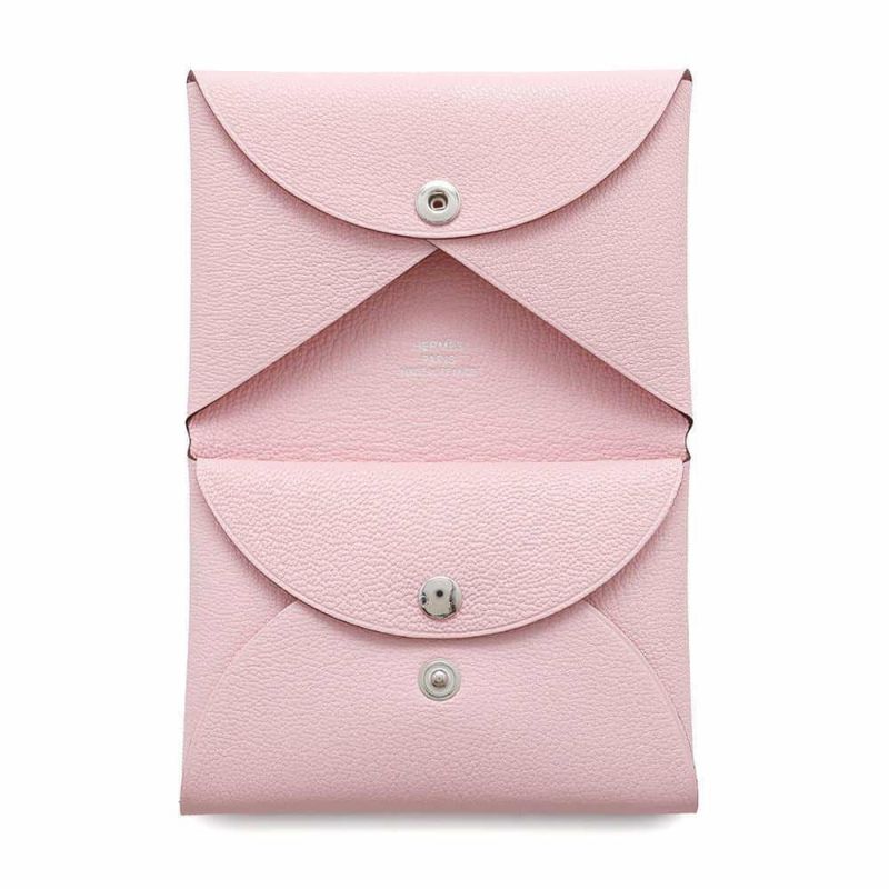 エルメス コインケース カルヴィ デュオ ローズサクラ/シルバー金具 シェブルミゾル W刻印 財布 シェーブル