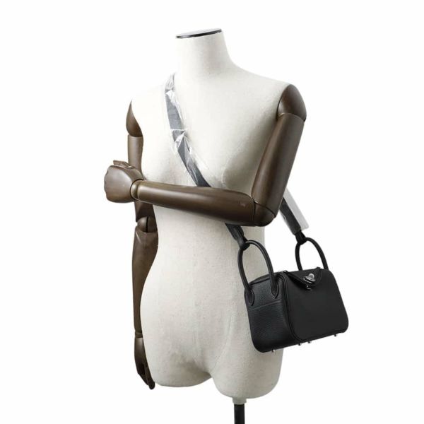 エルメス リンディ ミニ ブラック/シルバー金具 トリヨンクレマンス W刻印 HERMES 2wayショルダー 黒