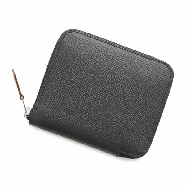 エルメス コインケース アザップコンパクト シルクイン ブラック/シルバー金具 エプソン W刻印 黒