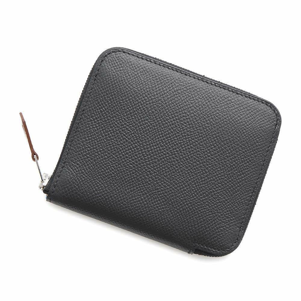 エルメス コインケース アザップコンパクト シルクイン ブラック/シルバー金具 エプソン W刻印 黒