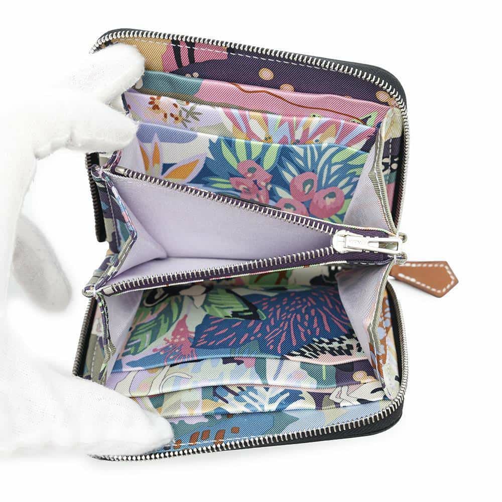 エルメス コインケース アザップコンパクト シルクイン ブラック/シルバー金具 エプソン W刻印 黒