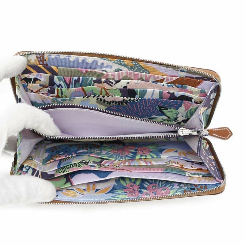 エルメス 長財布 アザップロング シルクイン ゴールド/シルバー金具 エプソン W刻印 財布