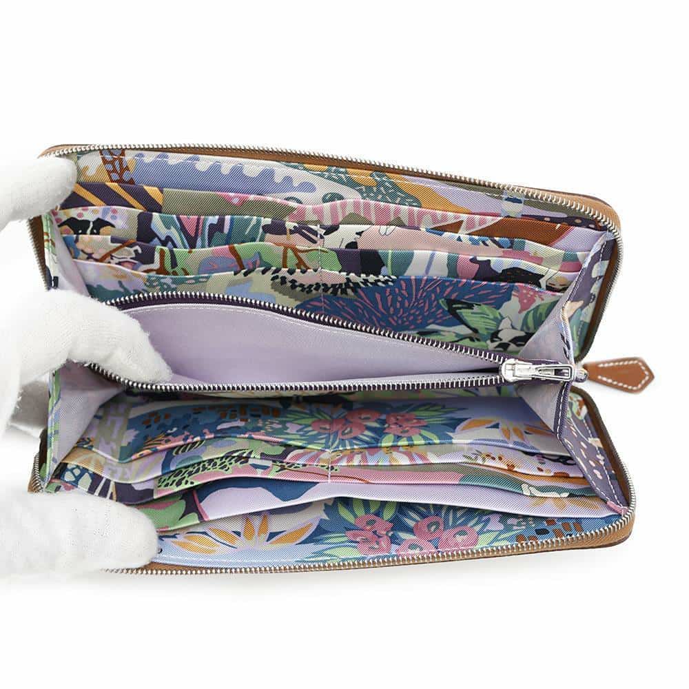 エルメス 長財布 アザップロング シルクイン ゴールド/シルバー金具 エプソン W刻印 財布