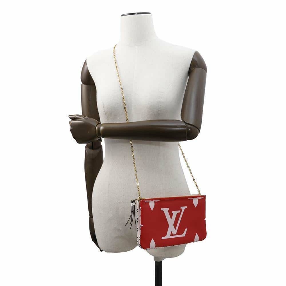 ルイヴィトン チェーンショルダーバッグ モノグラム・ジャイアント ポシェット・ドゥーブル ジップ ルージュ M67561 2wayクラッチ