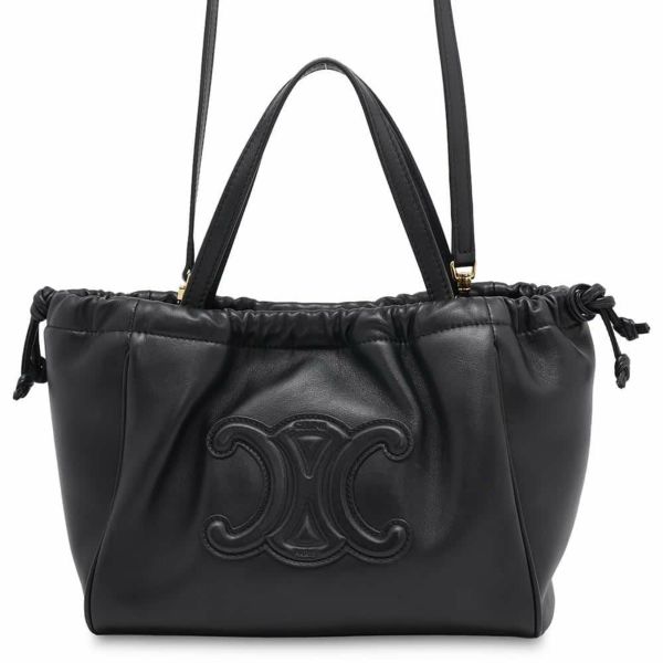 セリーヌ ハンドバッグ スモール カバ ドローストリング キュイル トリオンフ レザー CELINE 2way 黒