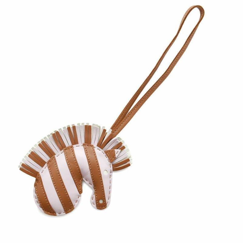 エルメス バッグチャーム ジージー・サバンナ モーヴペール/ゴールド/ヴェールフィズ ラムスキン U刻印 チャーム シマウマ