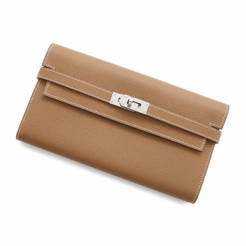 エルメス 長財布 ケリーウォレット ロング ゴールド/シルバー金具 エプソン B刻印 HERMES 財布