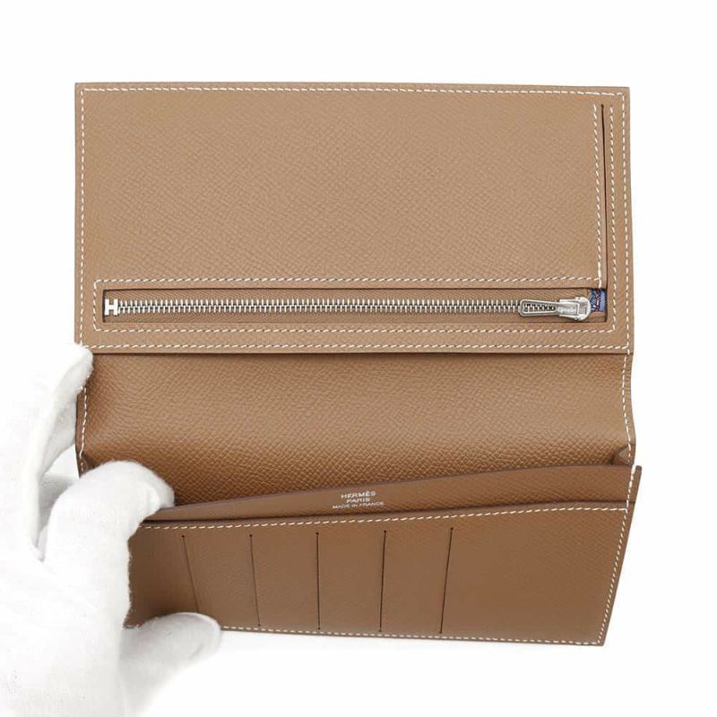 エルメス 二つ折り長財布 シチズンツイル ロング コンビネ ゴールド/シルバー金具 エプソン W刻印