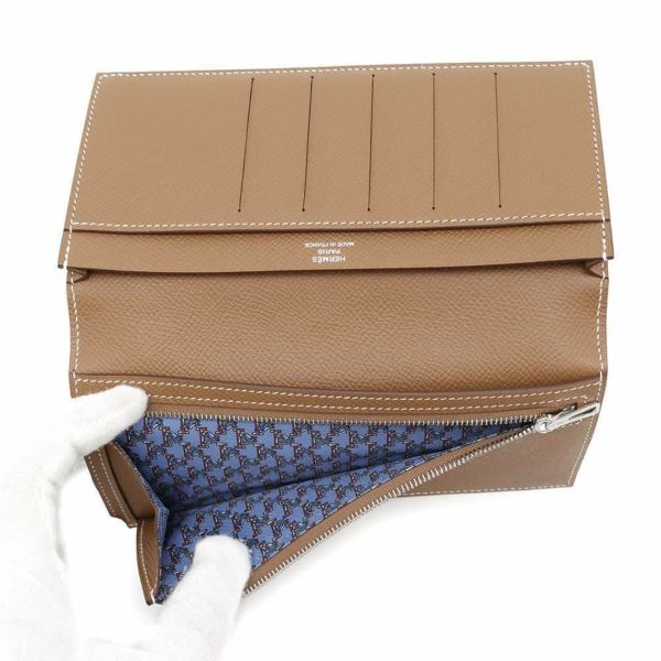 エルメス 二つ折り長財布 シチズンツイル ロング コンビネ ゴールド/シルバー金具 エプソン W刻印
