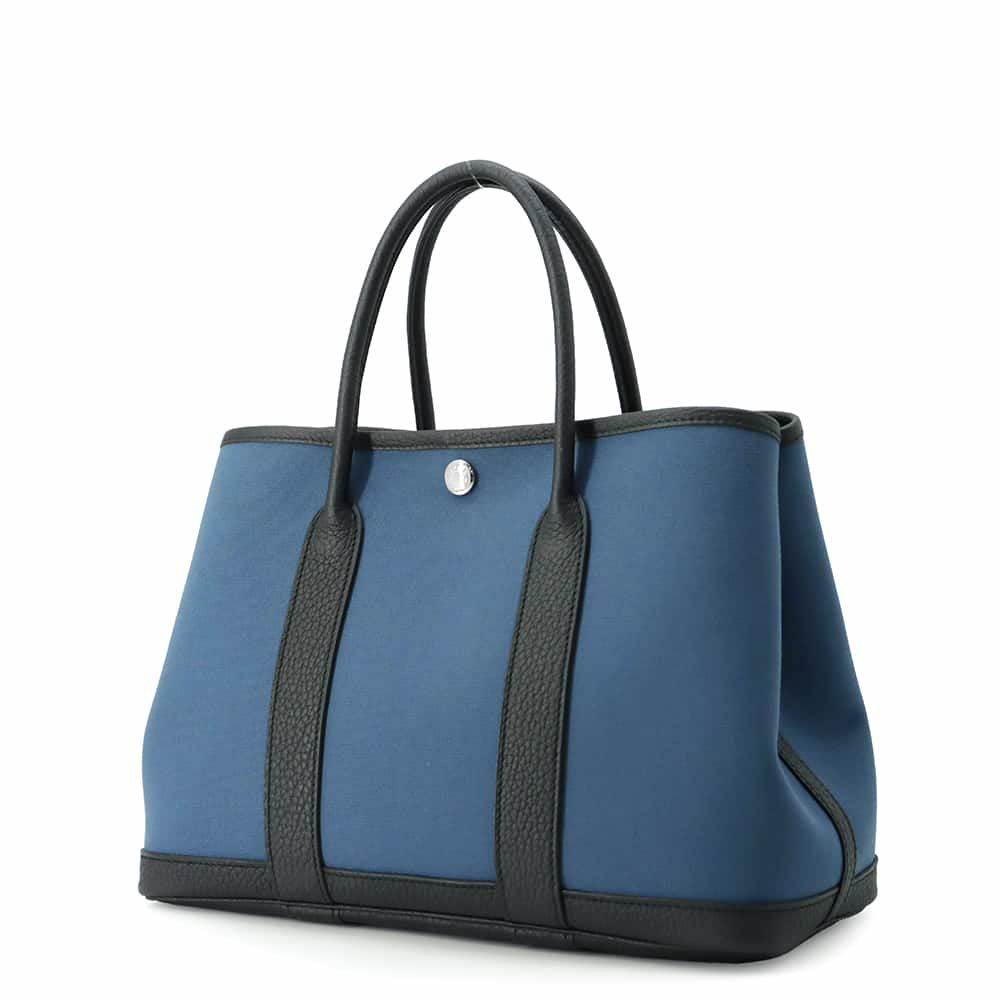 エルメス トートバッグ ガーデンパーティTPM ブルートンペット/ブラック/シルバー金具 トワルアッシュ/ネゴンダ W刻印