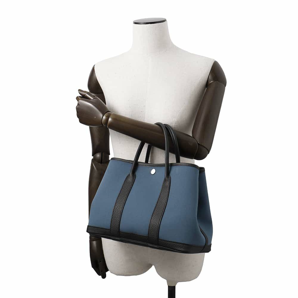 エルメス トートバッグ ガーデンパーティTPM ブルートンペット/ブラック/シルバー金具 トワルアッシュ/ネゴンダ W刻印