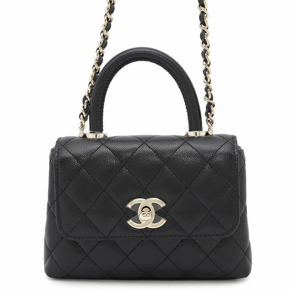 シャネル ハンドバッグ マトラッセ ココハンドル ミニミニ キャビアスキン AP4244 2wayチェーンショルダー 黒