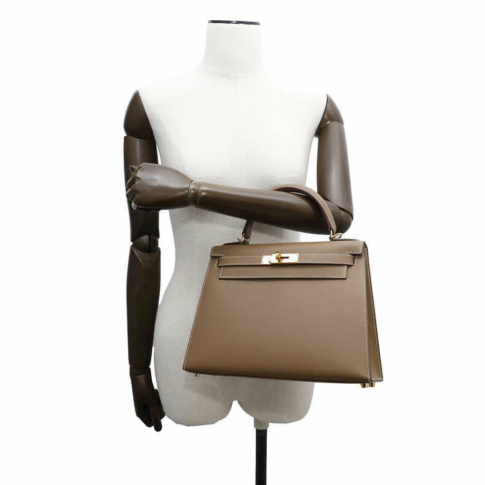 エルメス ハンドバッグ ケリー28 外縫い エトゥープ/ゴールド金具 エプソン Y刻印 2wayショルダー