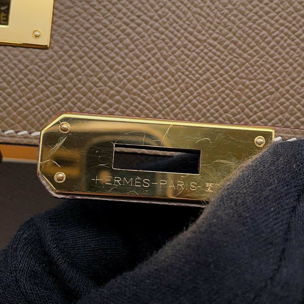 エルメス ハンドバッグ ケリー28 外縫い エトゥープ/ゴールド金具 エプソン Y刻印 2wayショルダー