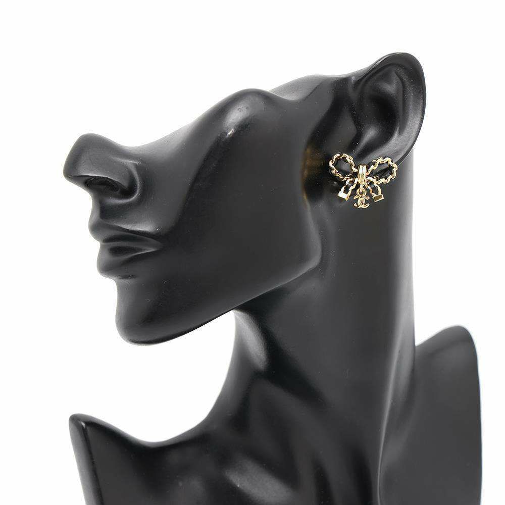 シャネル ピアス ココマーク リボン チェーン レザー I24 V AB8827 CHANEL アクセサリー 黒