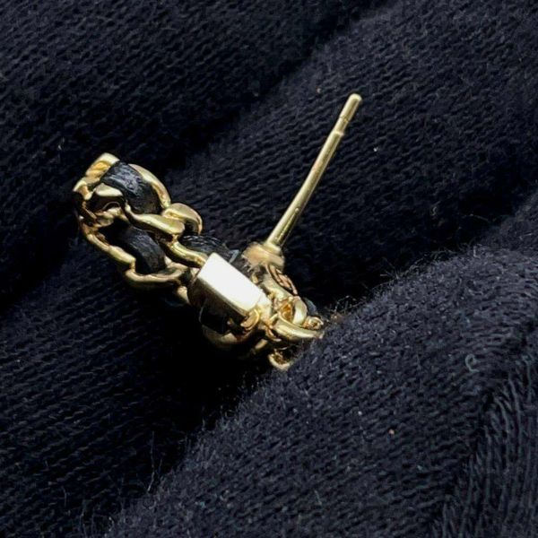 シャネル ピアス ココマーク リボン チェーン レザー I24 V AB8827 CHANEL アクセサリー 黒