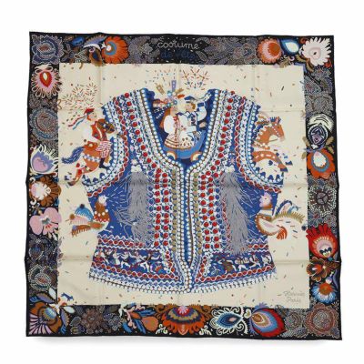 エルメス スカーフ カレ90 コスチューム・ドゥ・フェット Costume de Fete HERMES シルク 2023年春夏 黒 ソルド品