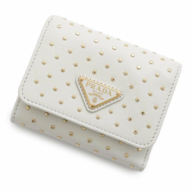 プラダ 三つ折り財布 ミニスタッズ レザー 1MH043 PRADA 財布 白