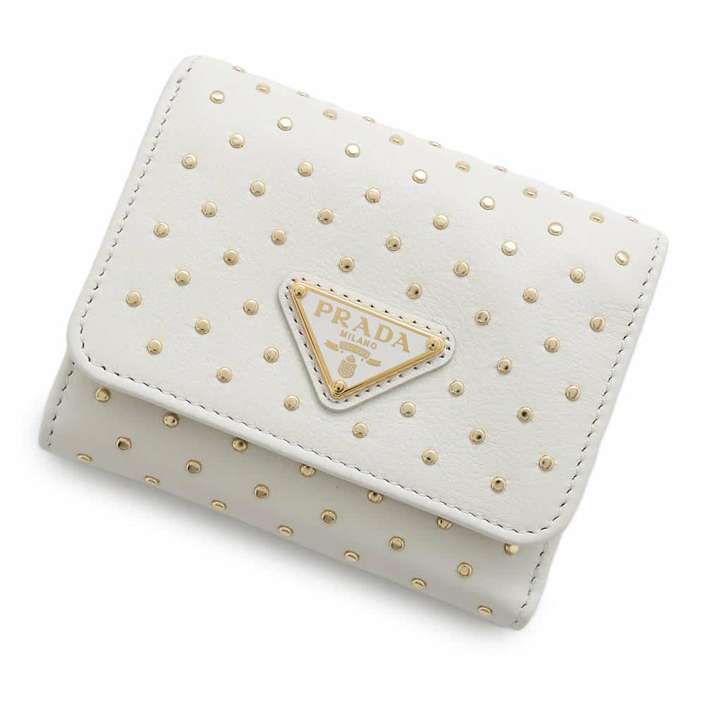 プラダ 三つ折り財布 ミニスタッズ レザー 1MH043 PRADA 財布 白