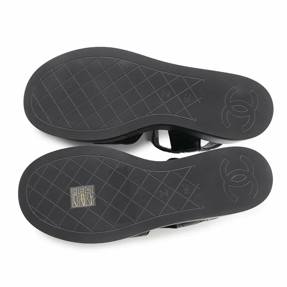 シャネル サンダル ココマーク マトラッセ ウェッジソール ラムスキン レディースサイズ38C G39918 CHANEL 靴 黒
