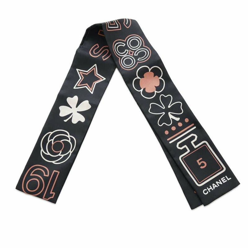 シャネル スカーフ ロゴ ココマーク シルク CHANEL 黒