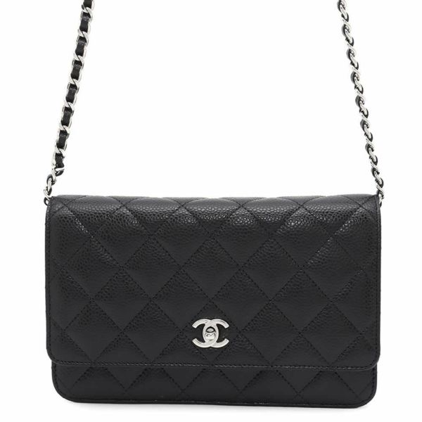 シャネル チェーンウォレット マトラッセ ココマーク キャビアスキン AP4241 CHANEL 財布 黒