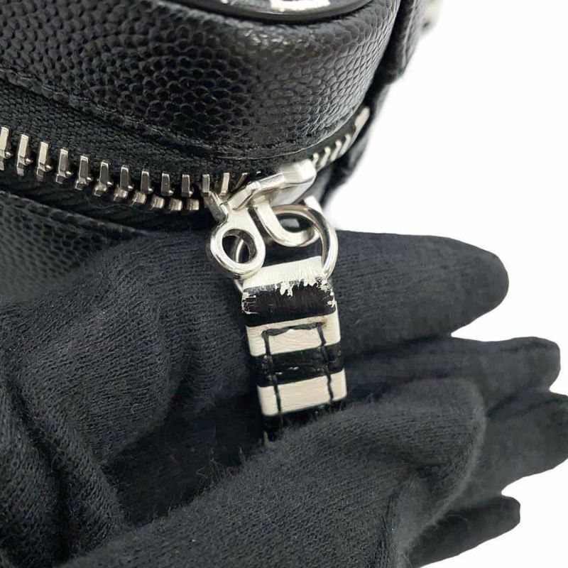 シャネル チェーンショルダーバッグ CCフィリグリー バニティバッグ キャビアスキン A93342 CHANEL 黒 白