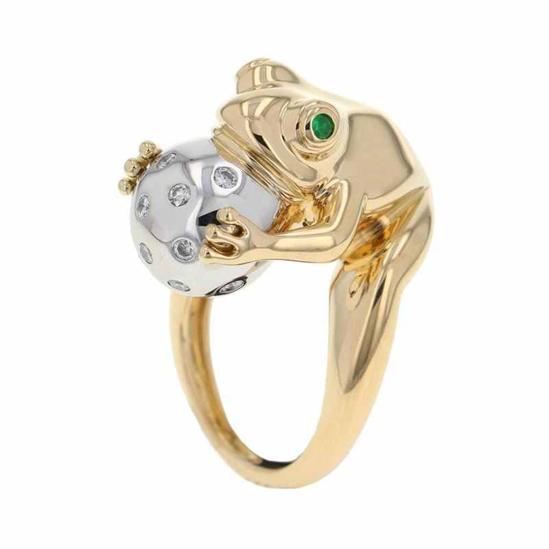 ブシュロン リング アニマルコレクション カエルモチーフ リング ダイヤ ツァボライト K18YG/K18WG リングサイズ51
