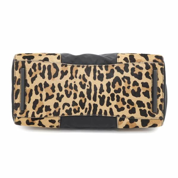 プラダ ハンドバッグ レオパード ナイロン ハラコ オーストリッチ 1BA004 PRADA バッグ 黒