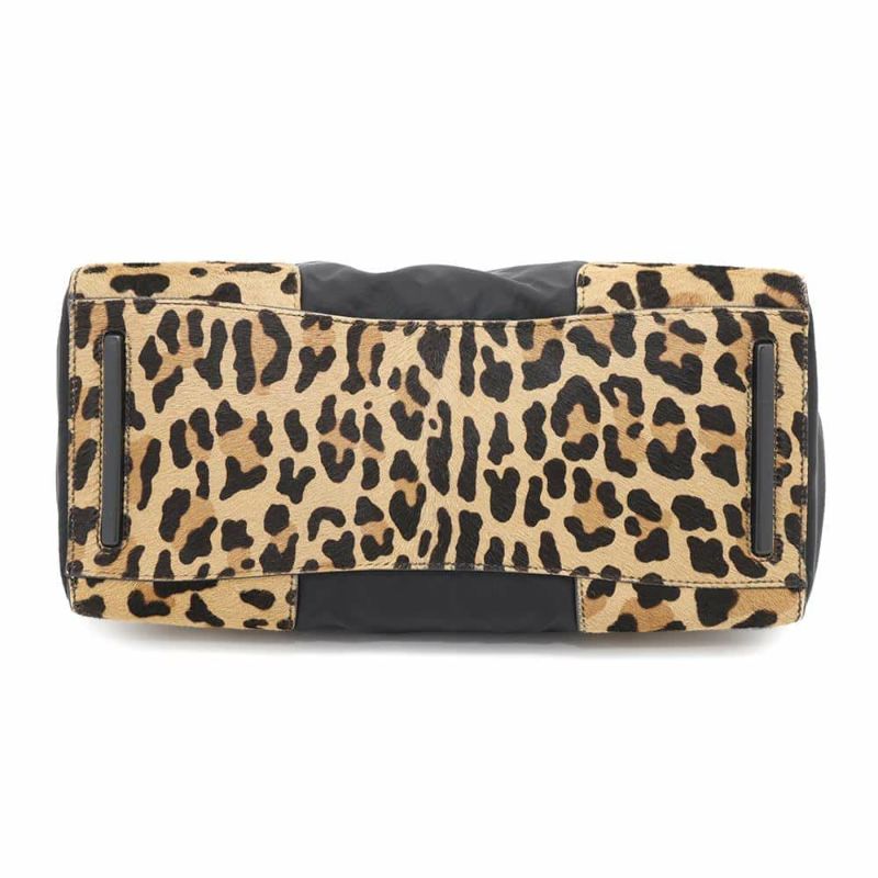 プラダ ハンドバッグ レオパード ナイロン ハラコ オーストリッチ 1BA004 PRADA バッグ 黒