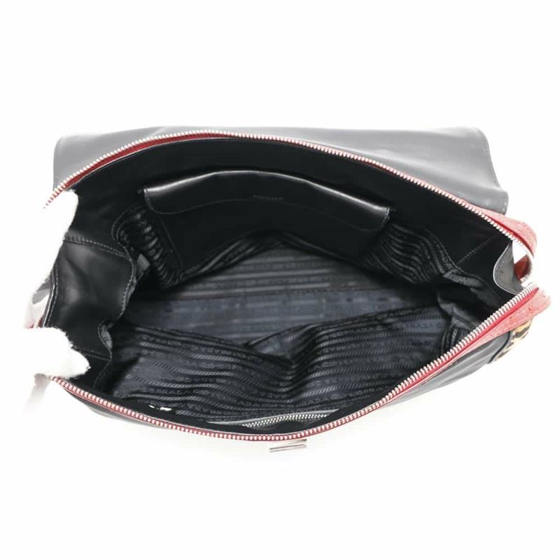 プラダ ハンドバッグ レオパード ナイロン ハラコ オーストリッチ 1BA004 PRADA バッグ 黒
