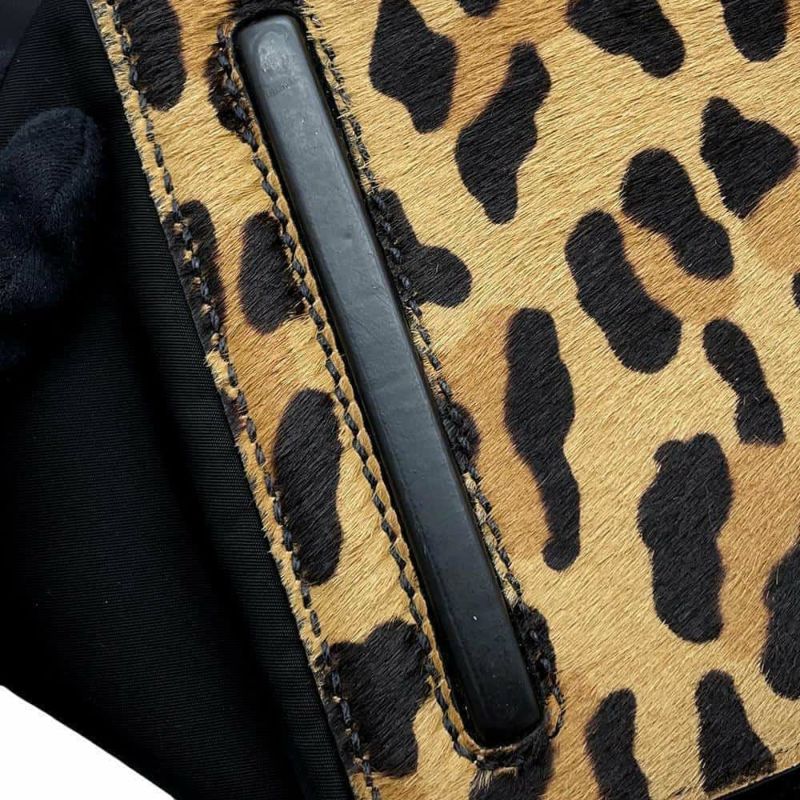 プラダ ハンドバッグ レオパード ナイロン ハラコ オーストリッチ 1BA004 PRADA バッグ 黒