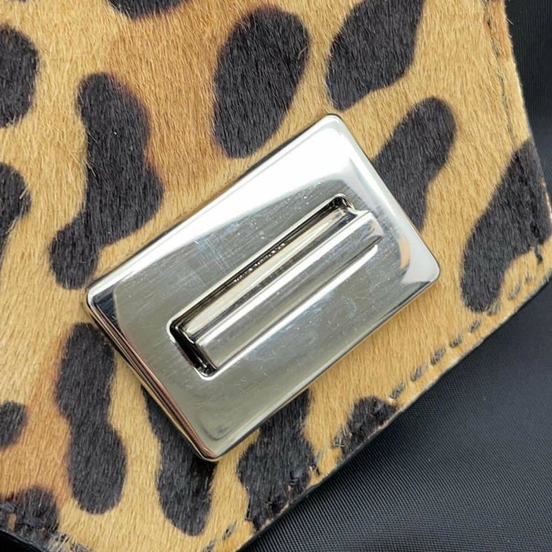 プラダ ハンドバッグ レオパード ナイロン ハラコ オーストリッチ 1BA004 PRADA バッグ 黒