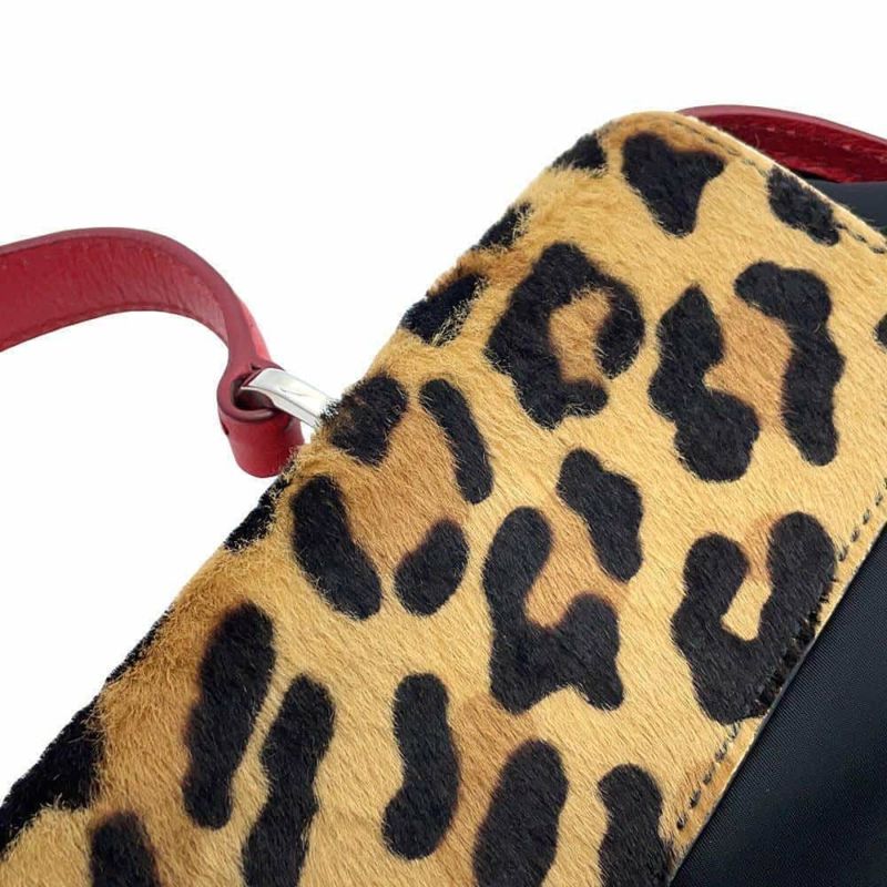 プラダ ハンドバッグ レオパード ナイロン ハラコ オーストリッチ 1BA004 PRADA バッグ 黒