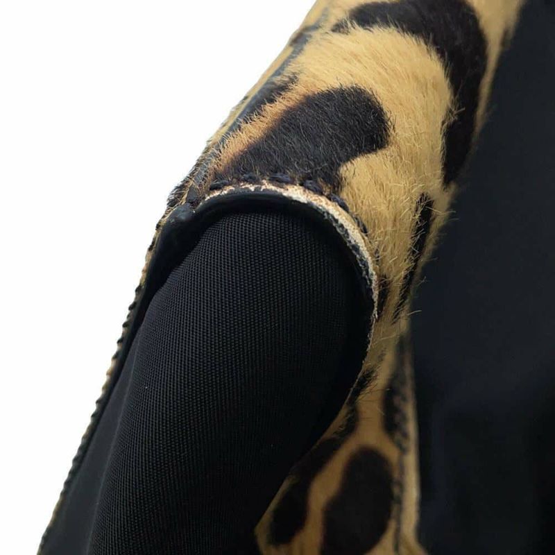 プラダ ハンドバッグ レオパード ナイロン ハラコ オーストリッチ 1BA004 PRADA バッグ 黒