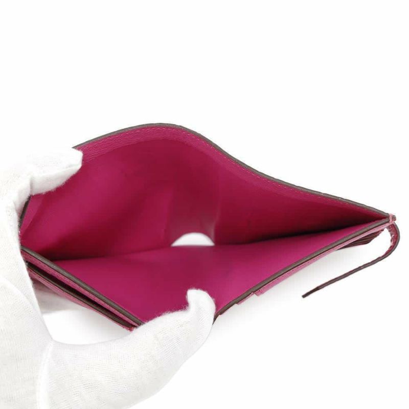 エルメス 二つ折り財布 ベアンコンパクト ローズショッキング/シルバー金具 アリゲーターマット Z刻印 HERMES 財布