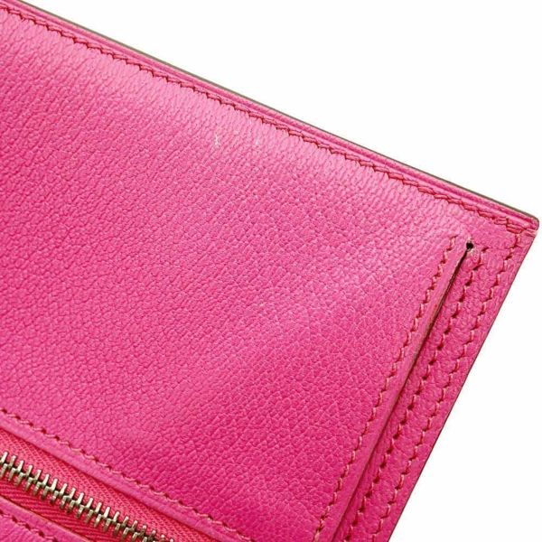 エルメス 二つ折り財布 ベアンコンパクト ローズショッキング/シルバー金具 アリゲーターマット Z刻印 HERMES 財布